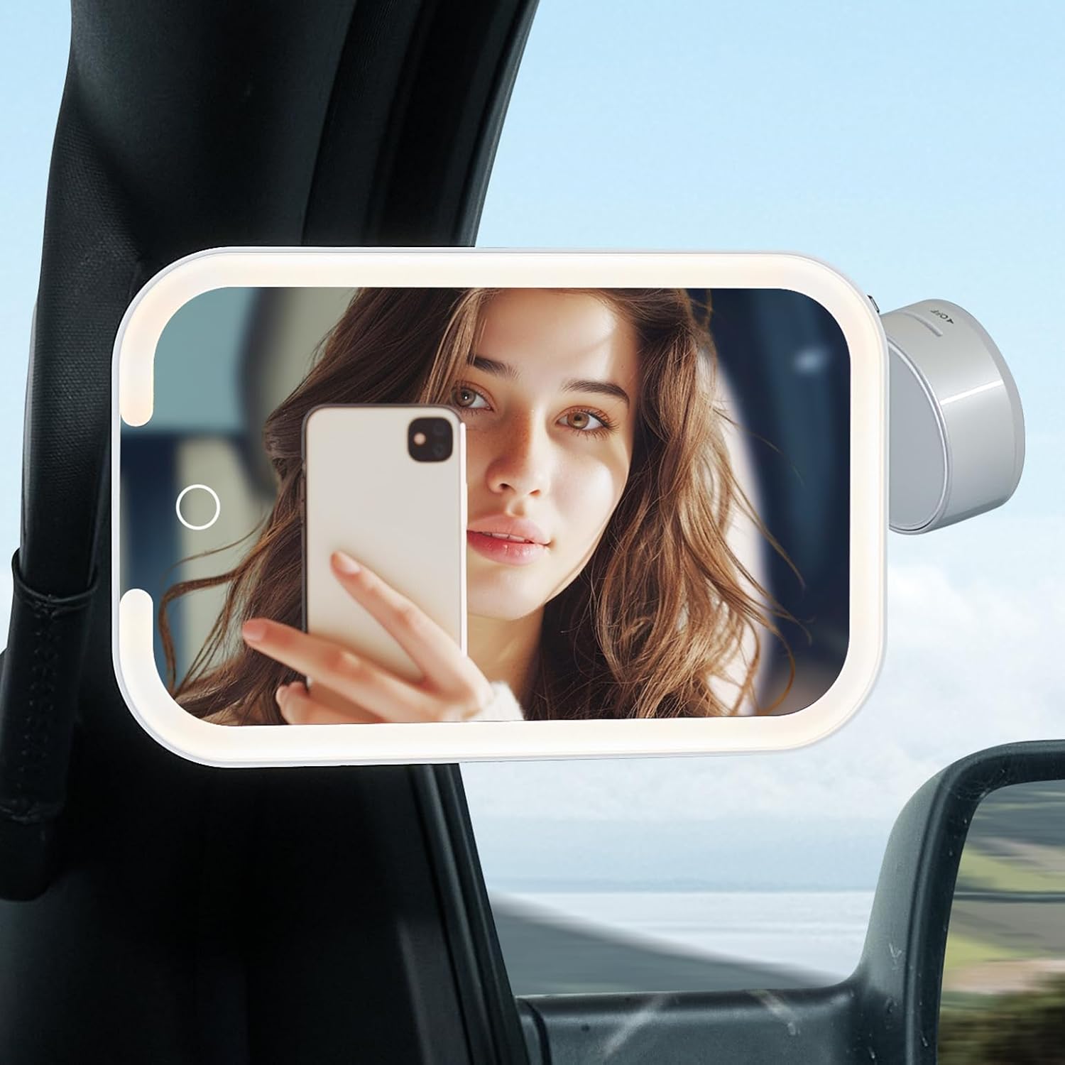 Car Vanity Mirror with Lights, Suction Cup Rechargeable 3 Modes