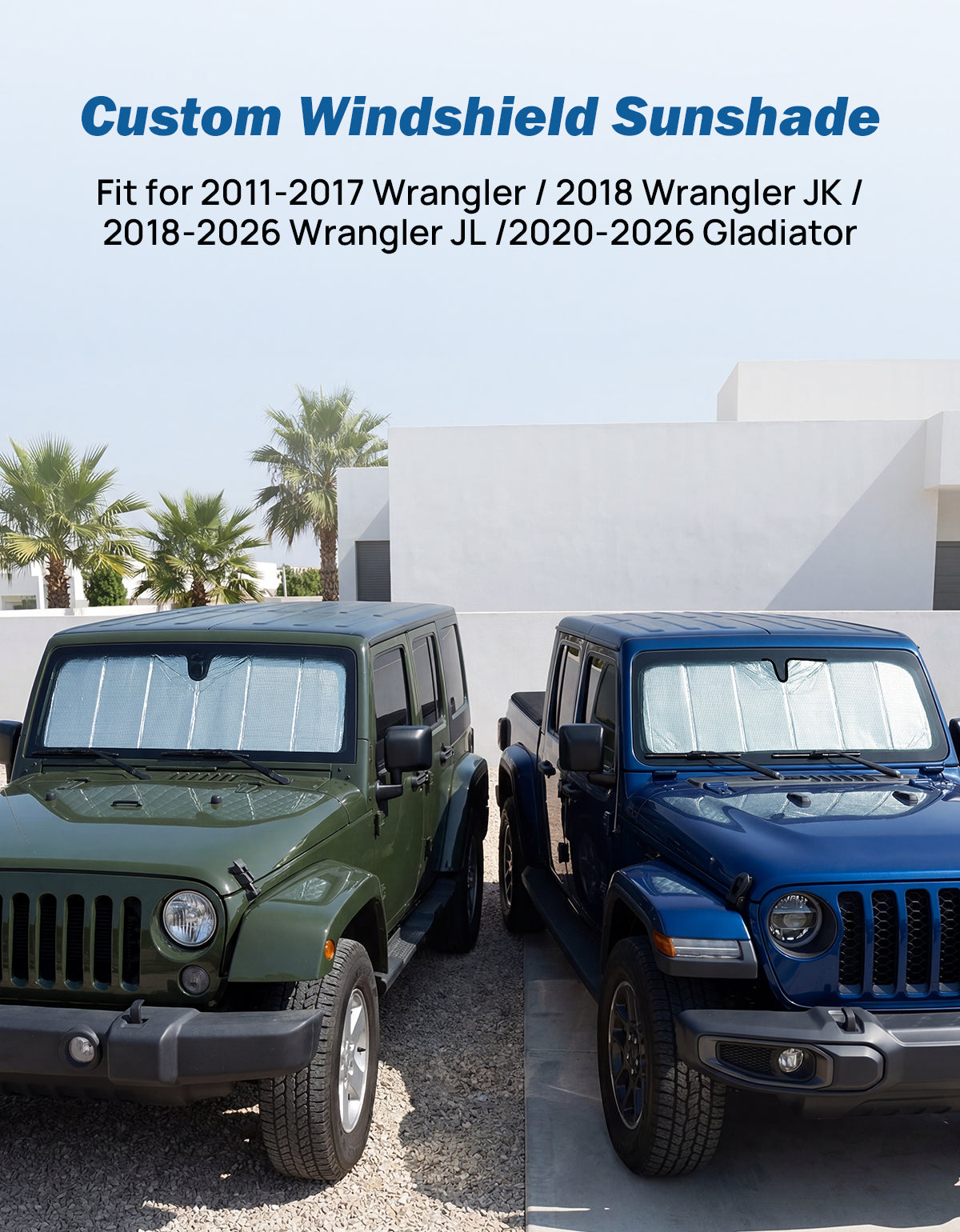 Custom Fit Windshield Sun Shade for Jeep Wrangler JK/JL (2007–2026) & Gladiator JT (2020–2026)