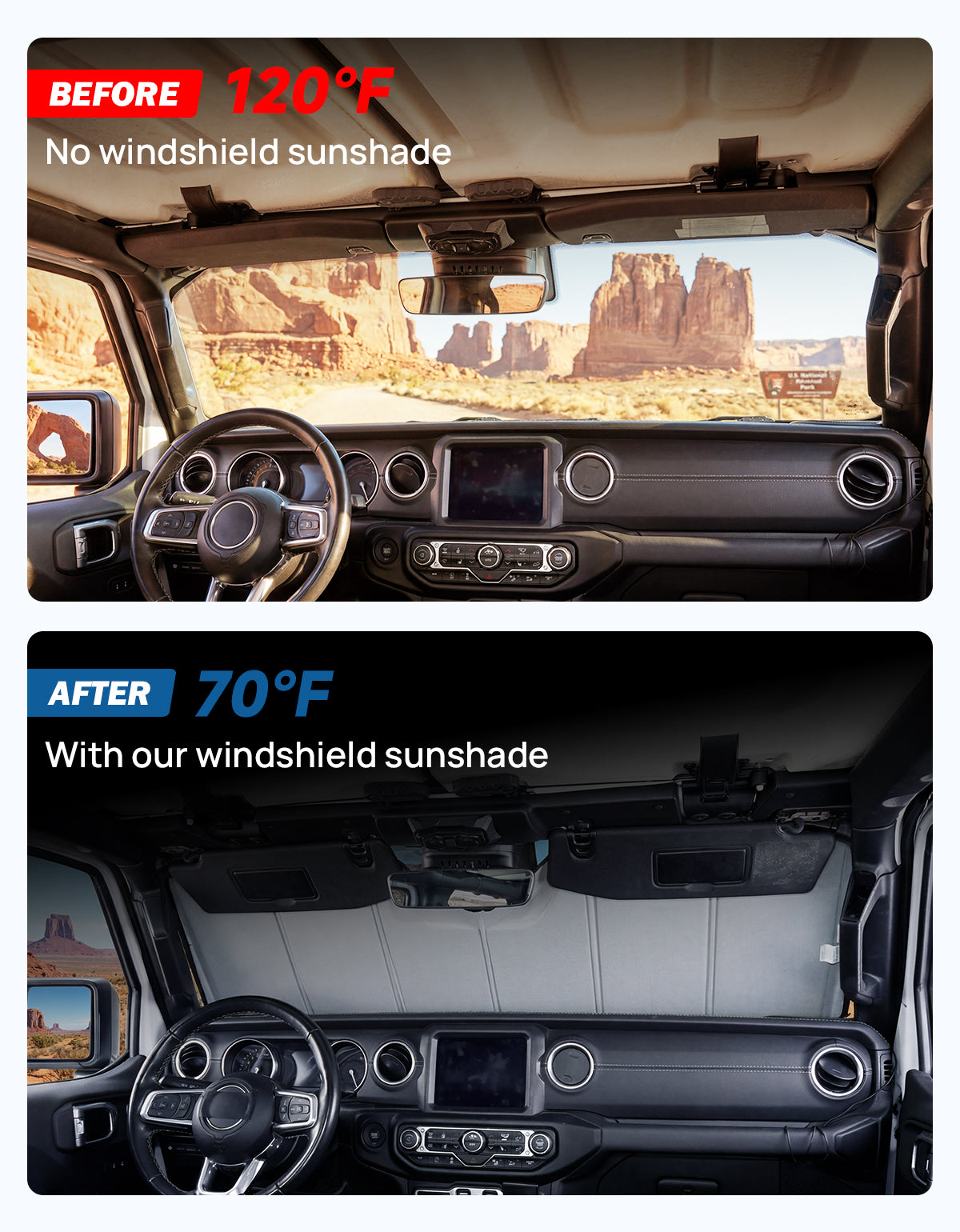 Custom Fit Windshield Sun Shade for Jeep Wrangler JK/JL (2007–2026) & Gladiator JT (2020–2026)