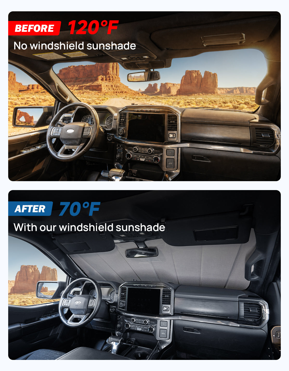 Custom Fit Rigid KT Board Windshield Sun Shade for Ford F-150, F-250 & F-350 (2015–2026)