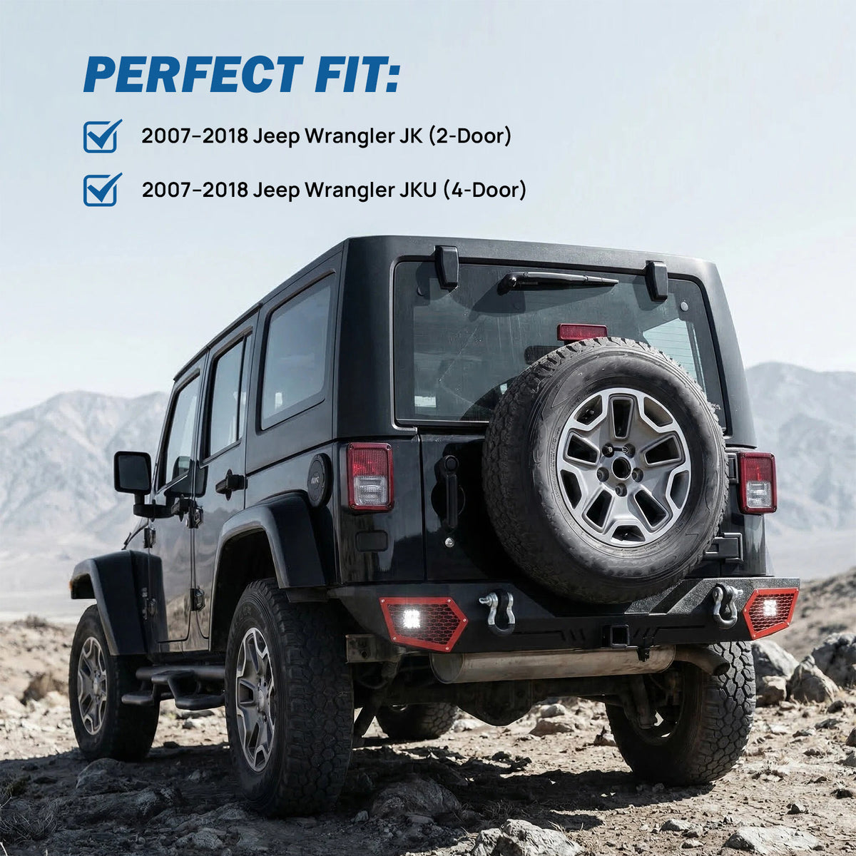 Steel Rear Bumper for 2007โ2018 Wrangler JK & JKU - Dual LED Lights