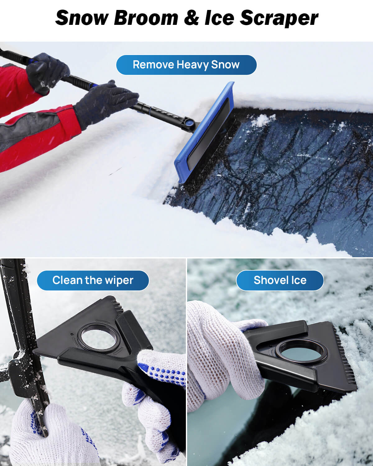 61" Adjustable Snow Brush and Ice Scraper Extendable for Car
