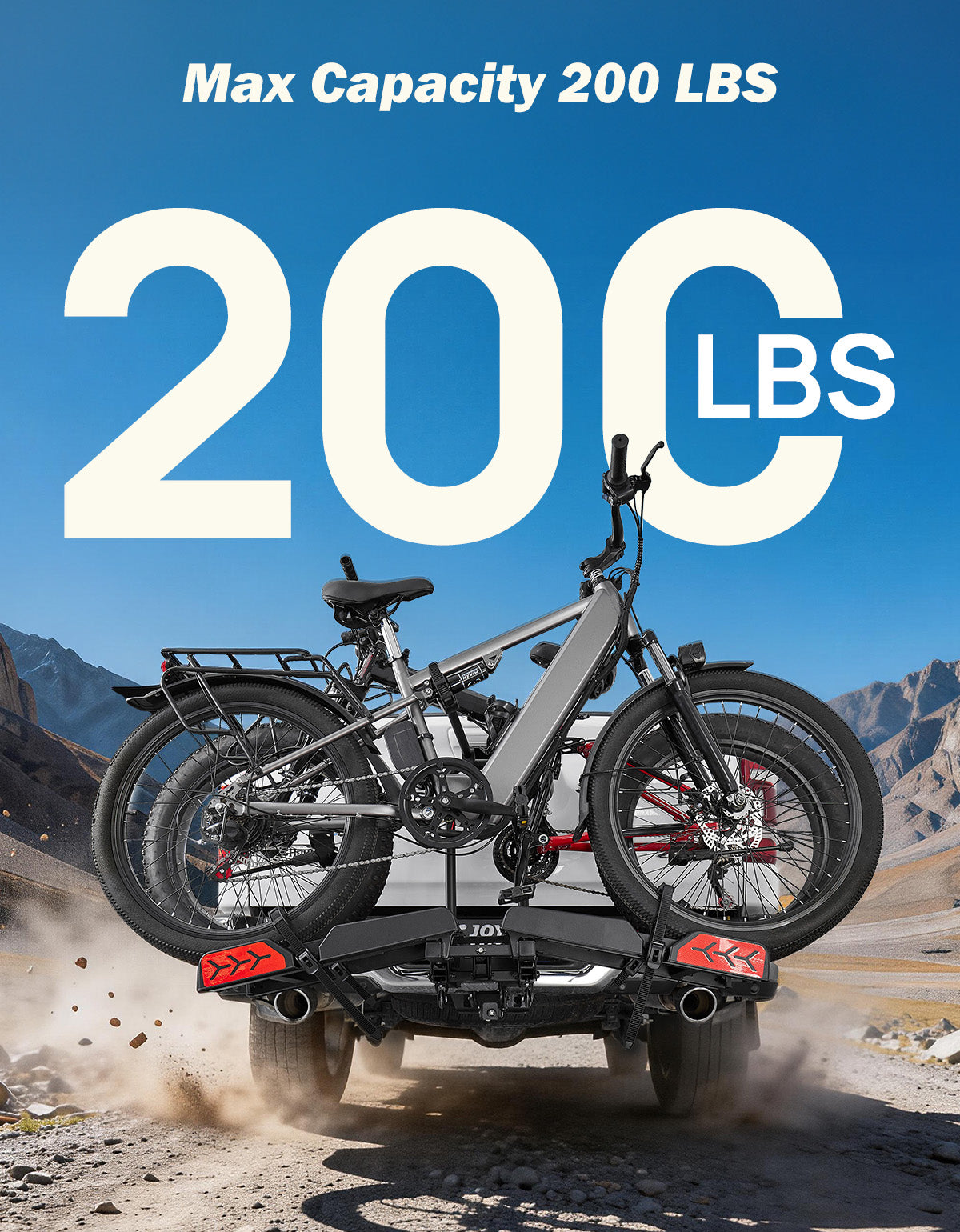 Hitch E-Bike Rack with Ramp for 2 E-Bikes, Built-in Wheels