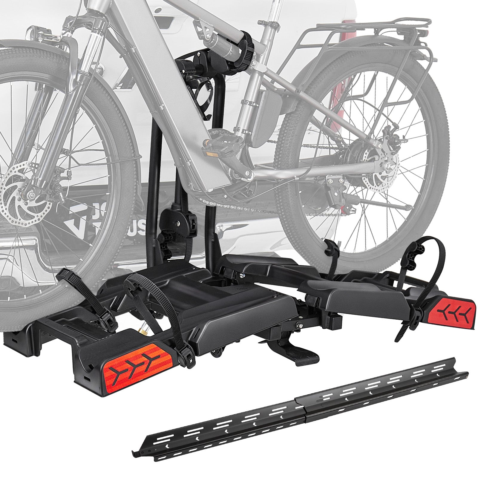 Hitch E-Bike Rack with Ramp for 2 E-Bikes, Built-in Wheels