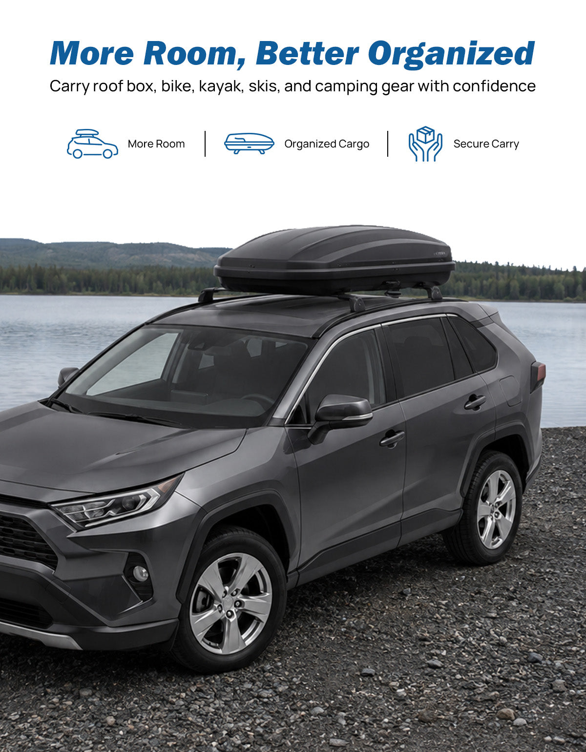 300LBS Roof Rack Cross Bars for Toyota RAV4 2019–2025, Hidden Tie-Down, Lockable Aluminum