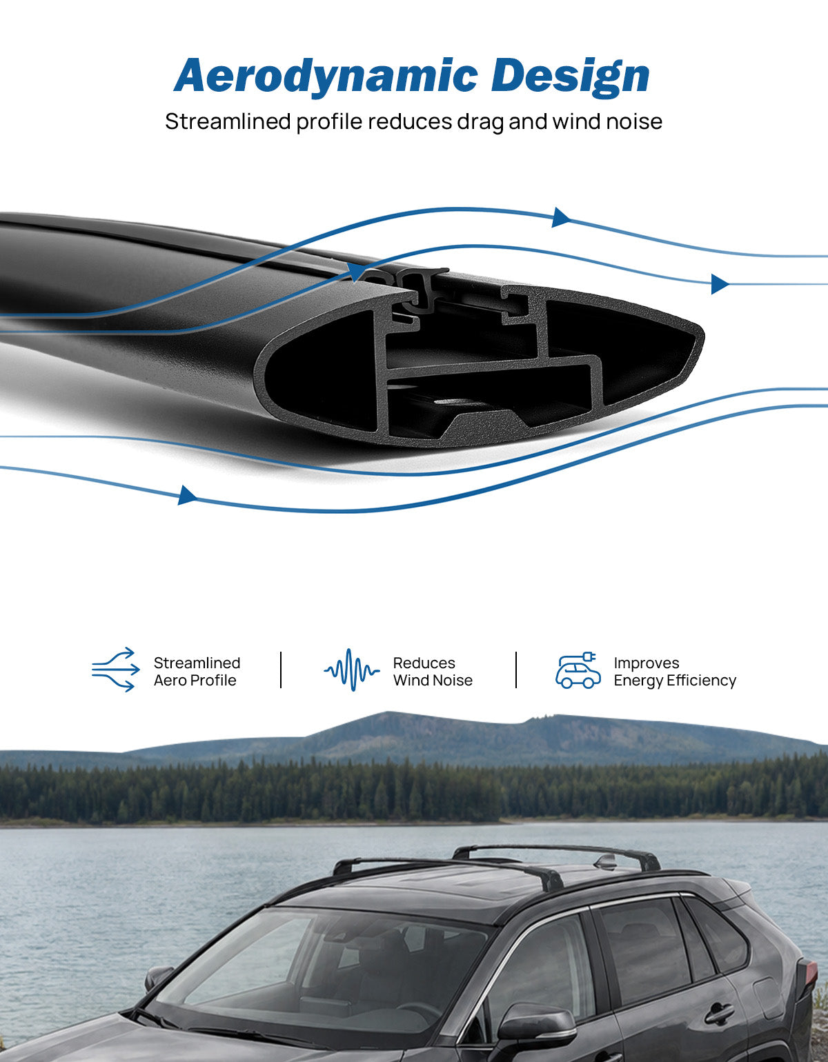 300LBS Roof Rack Cross Bars for Toyota RAV4 2019–2025, Hidden Tie-Down, Lockable Aluminum