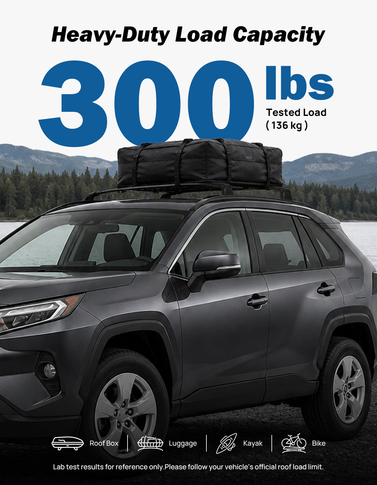 300LBS Roof Rack Cross Bars for Toyota RAV4 2019–2025, Hidden Tie-Down, Lockable Aluminum