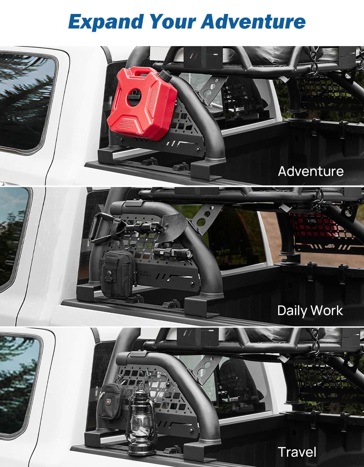 Roll Bar with Cargo Basket & MOLLE Panels for Full-Size Trucks
