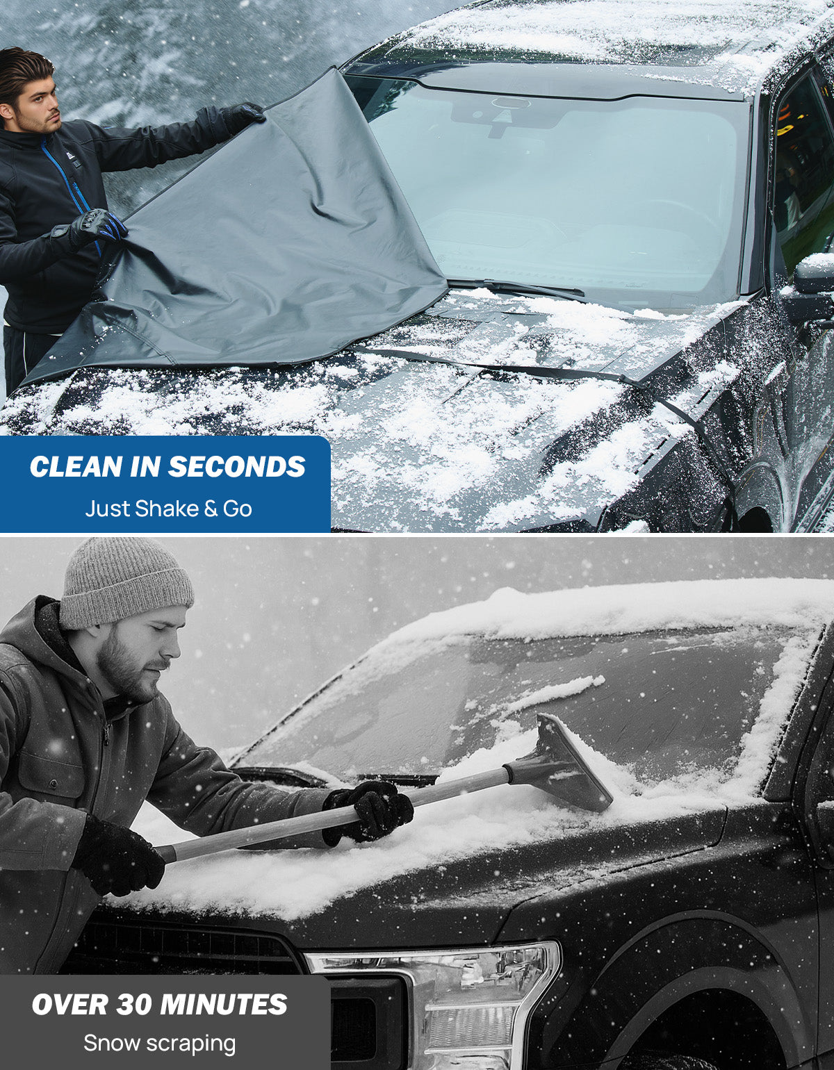 Windshield Snow Cover for Full-Size Trucks, 600D Oxford Frost Guard with Side Window Protection
