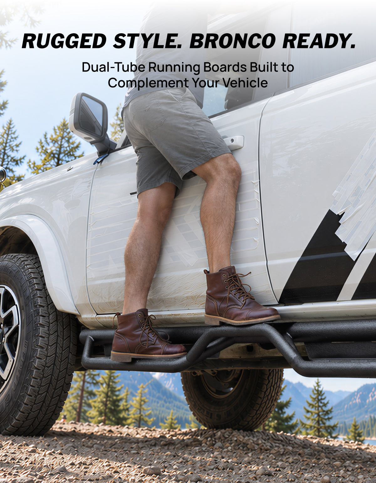 Running Boards for 2021–2026 Ford Bronco 4-Door, 6.2-Inch Dual-Tube Side Steps