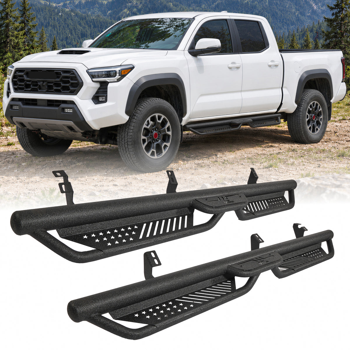 Dual-Tube Running Boards for 2024–2026 Toyota Tacoma Double Cab