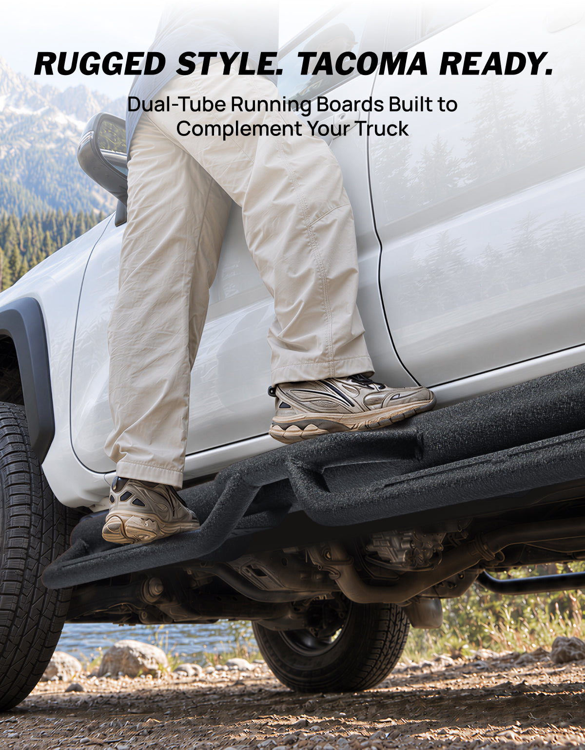 Dual-Tube running boards built for 4th-Gen Toyota Tacoma Double Cab