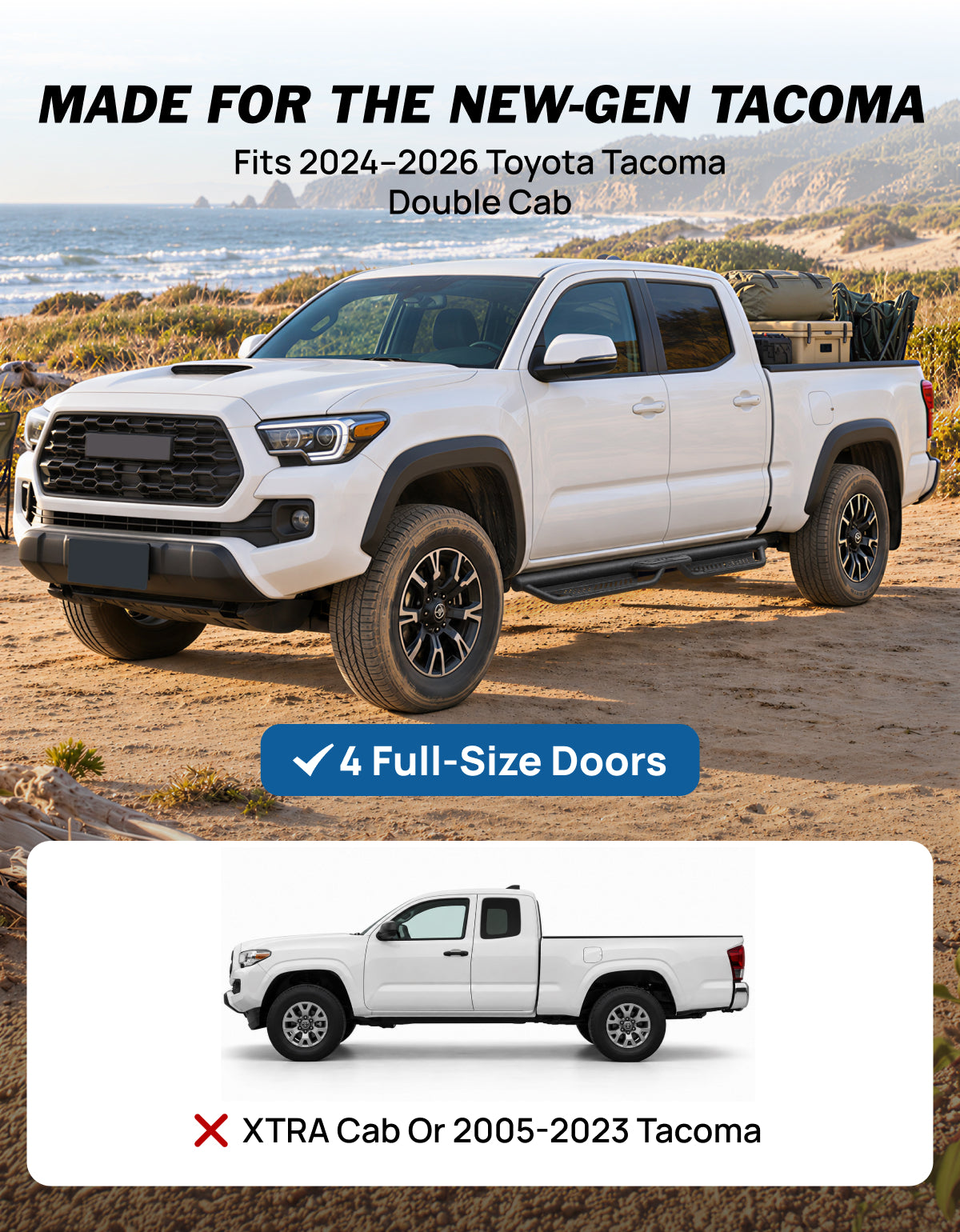 Dual-Tube Running Boards for 2024–2026 Toyota Tacoma Double Cab