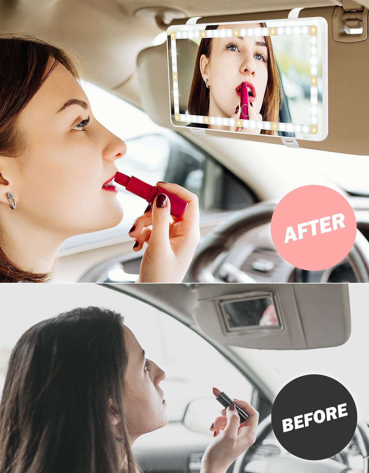 Car Sun Visor Vanity Mirror with Lights | 3 Light Modes & 60 LEDs