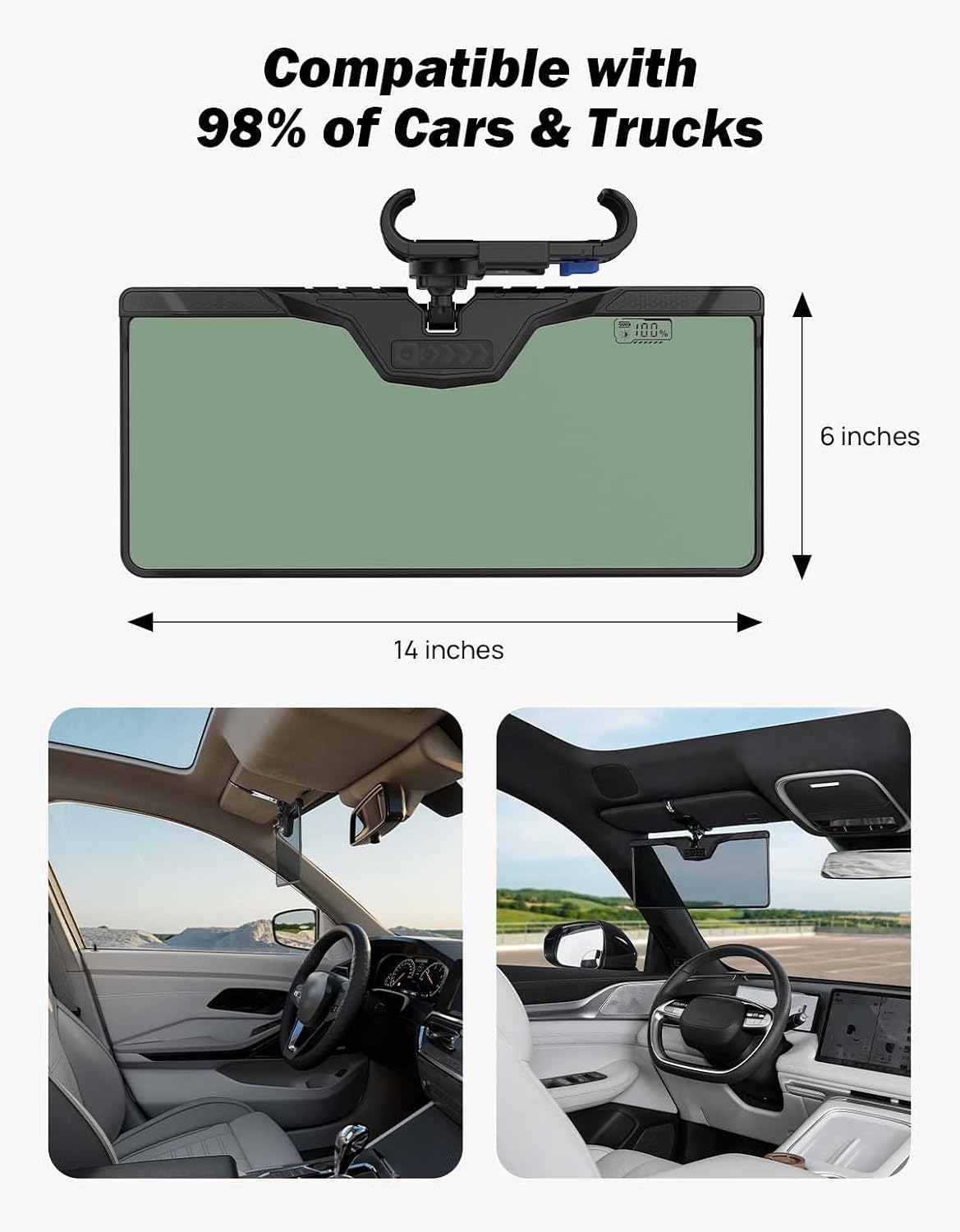 Auto-Dimming Sun Visor Extender for Car, Smart LCD Anti-Glare Screen with Dual Light Sensors
