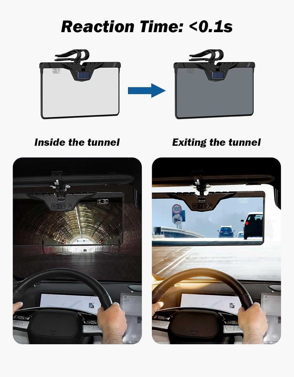 Auto-Dimming Sun Visor Extender for Car, Smart LCD Anti-Glare Screen with Dual Light Sensors