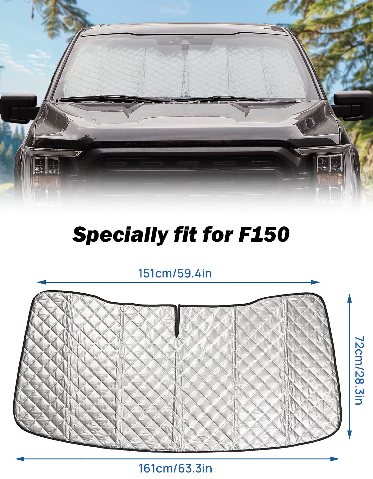 Custom Fit Steel Rod Windshield Sun Shade for Ford F-150, F-250 & F-350 (2015–2026)