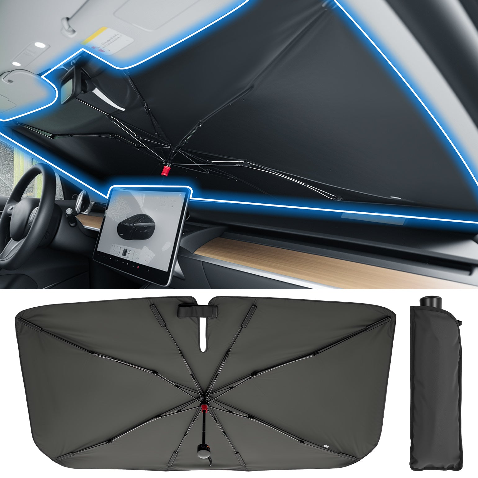 Windshield Sunshade Umbrella – UV Protection Car Sun Shade (57" × 32")