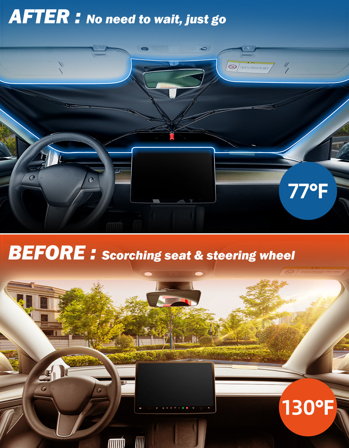 Windshield Sunshade Umbrella – UV Protection Car Sun Shade (57" × 32")
