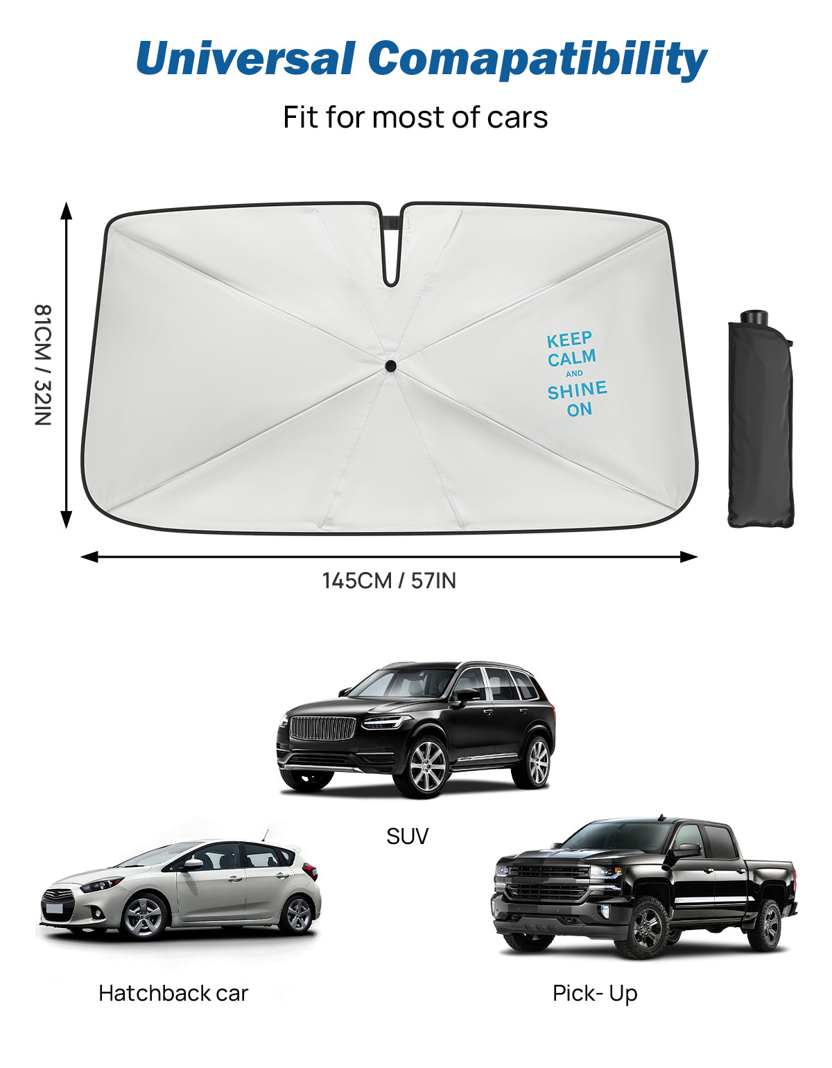 Windshield Sunshade Umbrella – UV Protection Car Sun Shade (57" × 32")