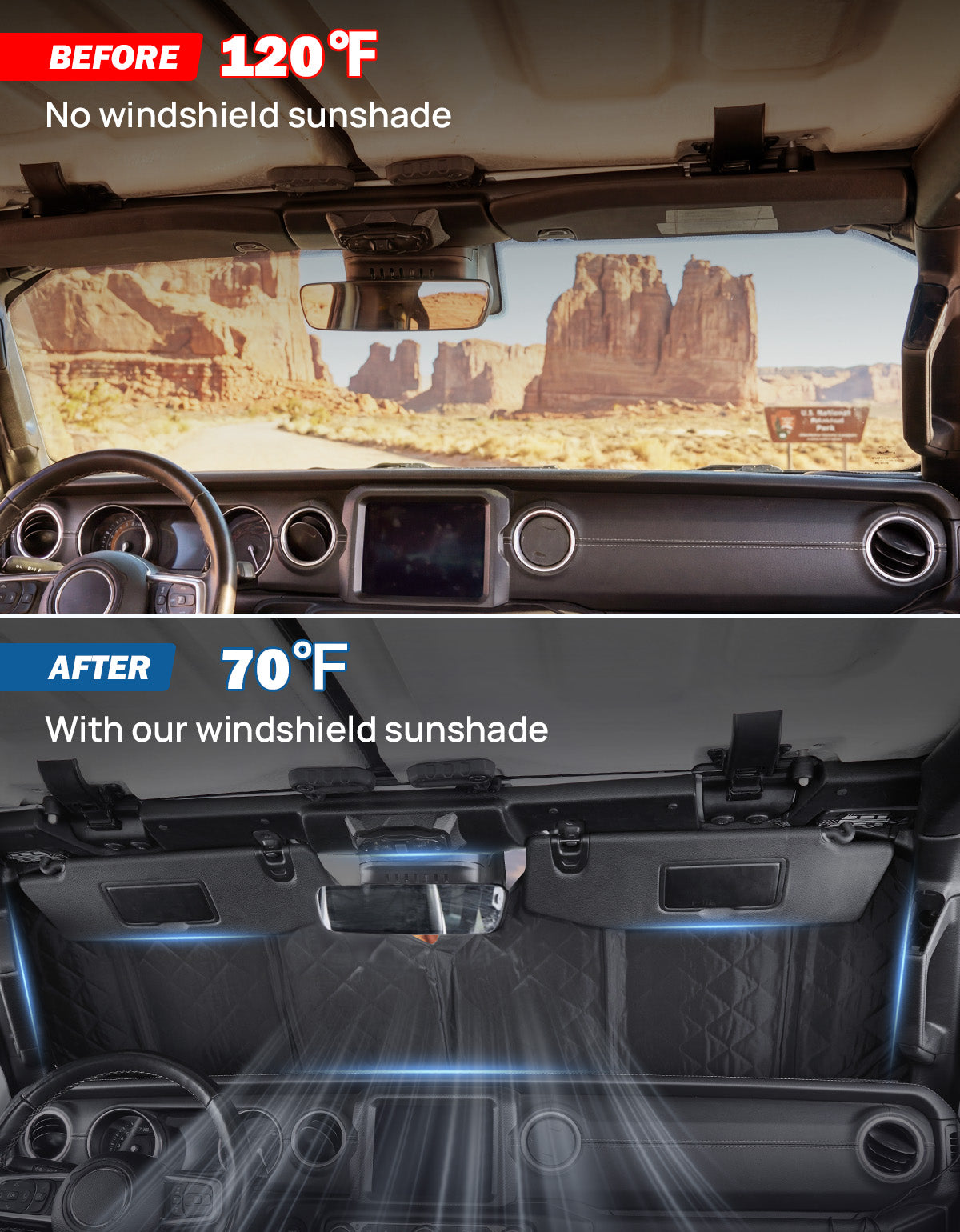 Custom Fit Windshield Sun Shade for Jeep Wrangler JK/JL (2007–2026) & Gladiator JT (2020–2026)