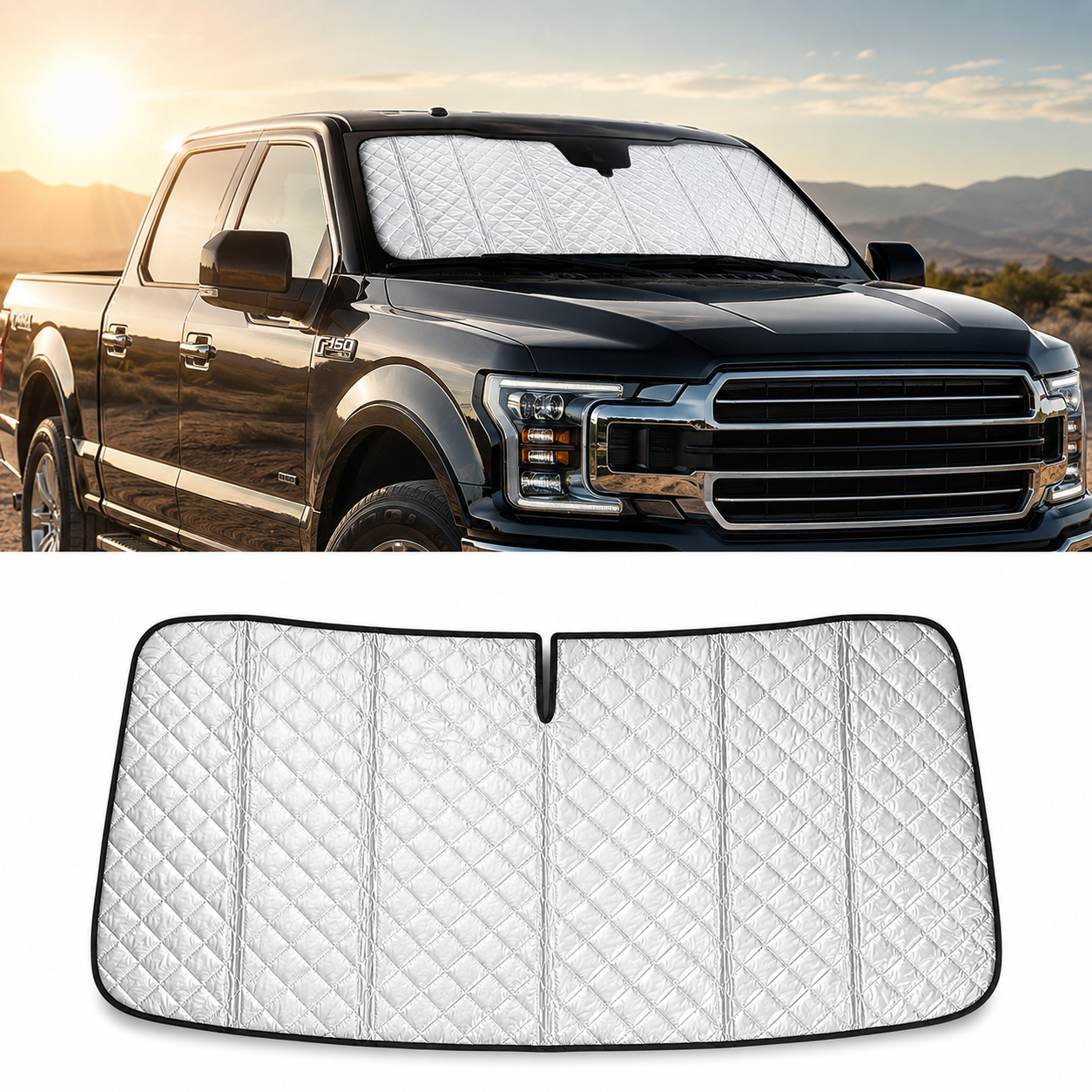 Custom Fit Rigid KT Board Windshield Sun Shade for Ford F-150, F-250 & F-350 (2015–2026)