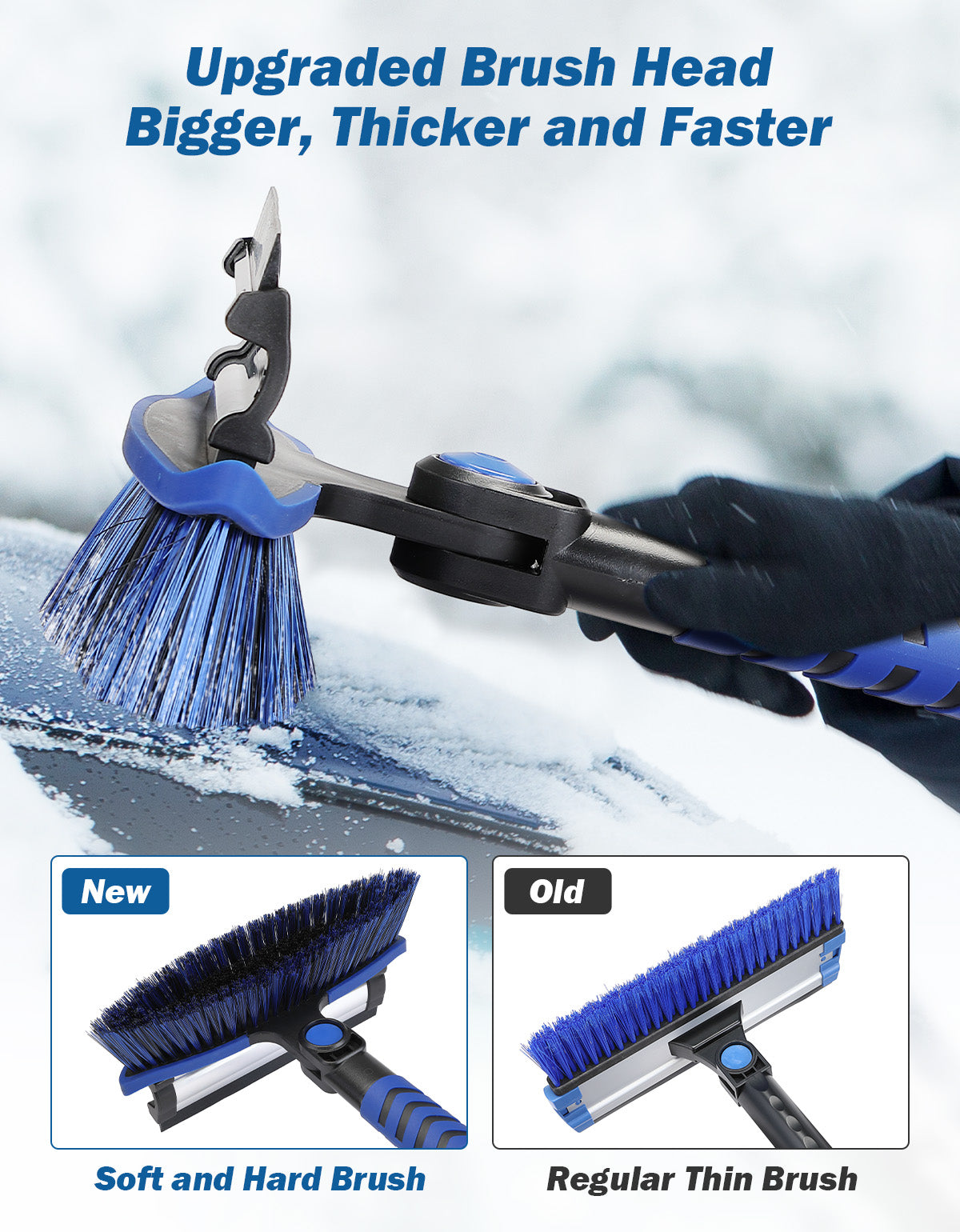 41.5″ Extendable Snow Brush and Ice Scraper, 270° Pivoting Snow Scraper Brush for Car Windshield
