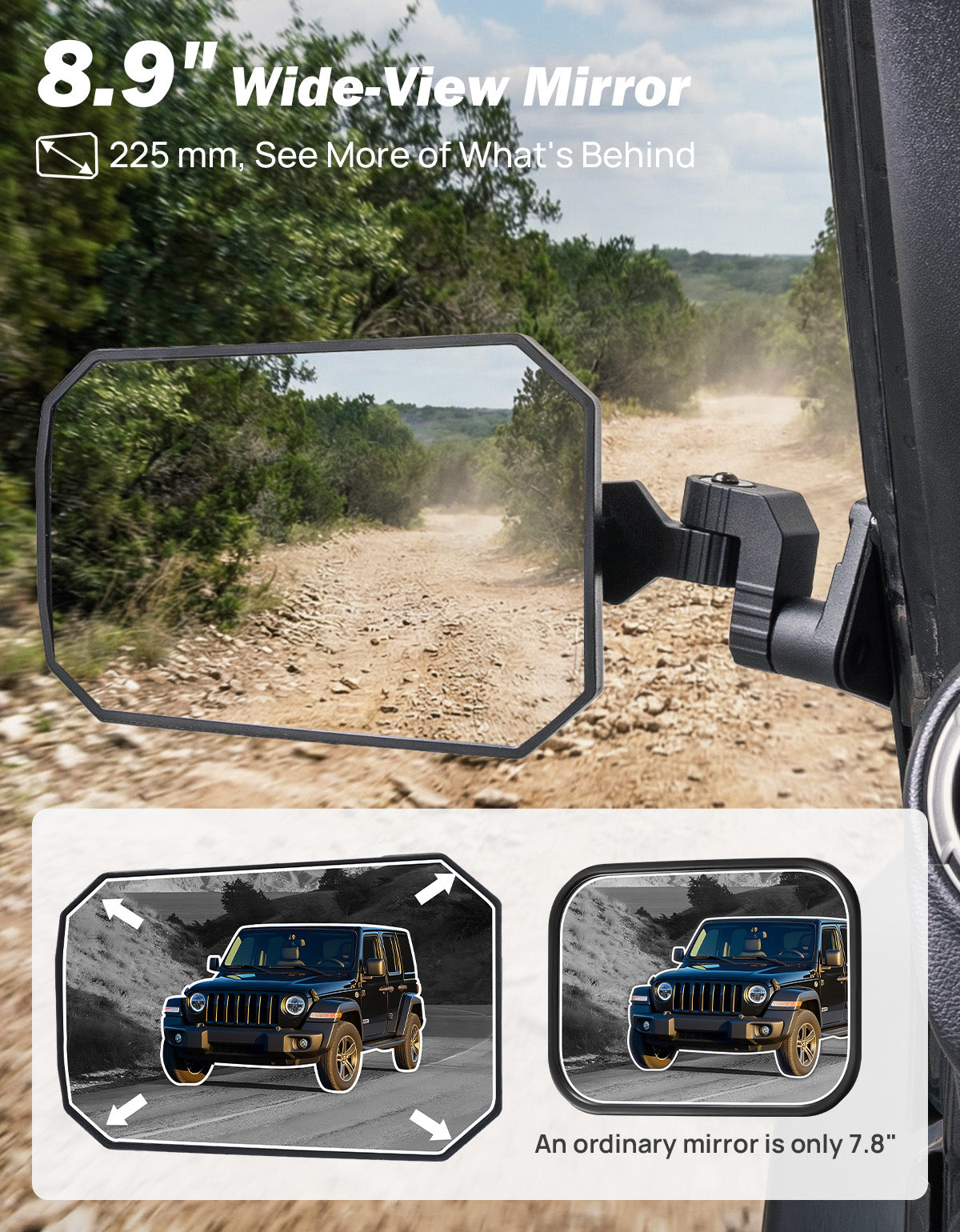 Jeep Wrangler TJ & JK Doors Off Mirrors (1997–2018) – No Vibration, Wider View