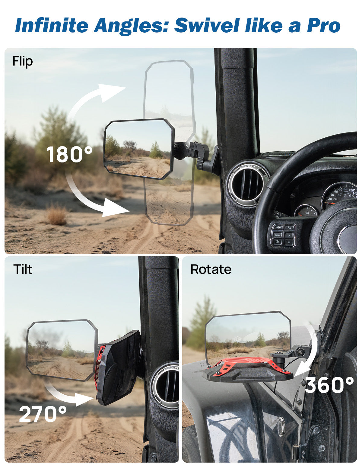 Jeep Wrangler TJ & JK Doors Off Mirrors (1997–2018) – No Vibration, Wider View