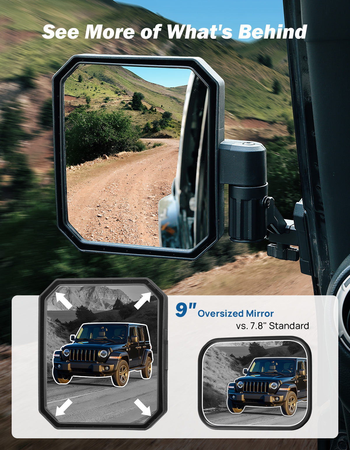 Doors Off Mirrors for Jeep Wrangler TJ & JK (1997–2018) – Anti-Shake Design