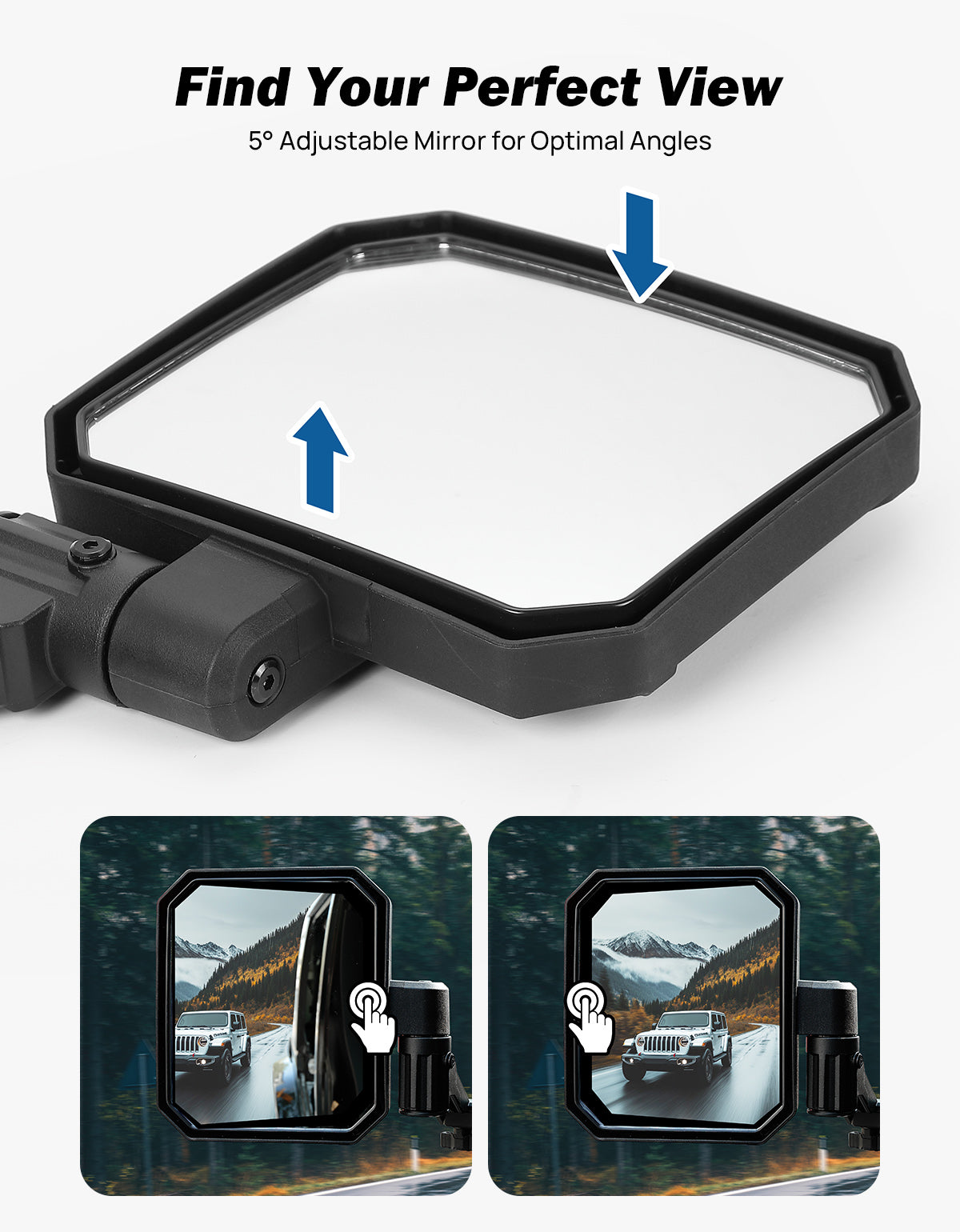 Doors Off Mirrors for Jeep Wrangler TJ & JK (1997–2018) – Anti-Shake Design