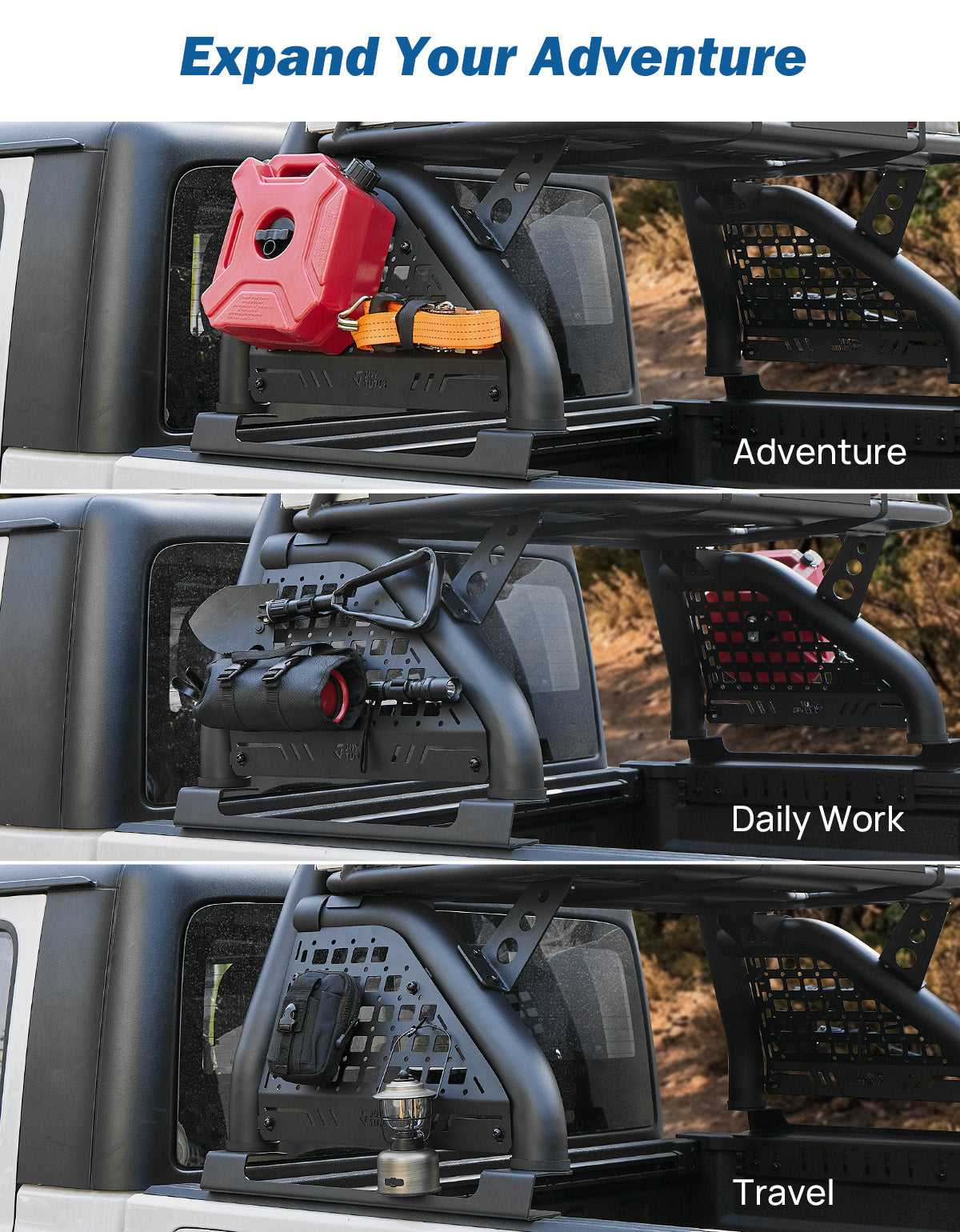 Mid-Size Truck Roll Bar with Cargo Basket – 660LB Capacity