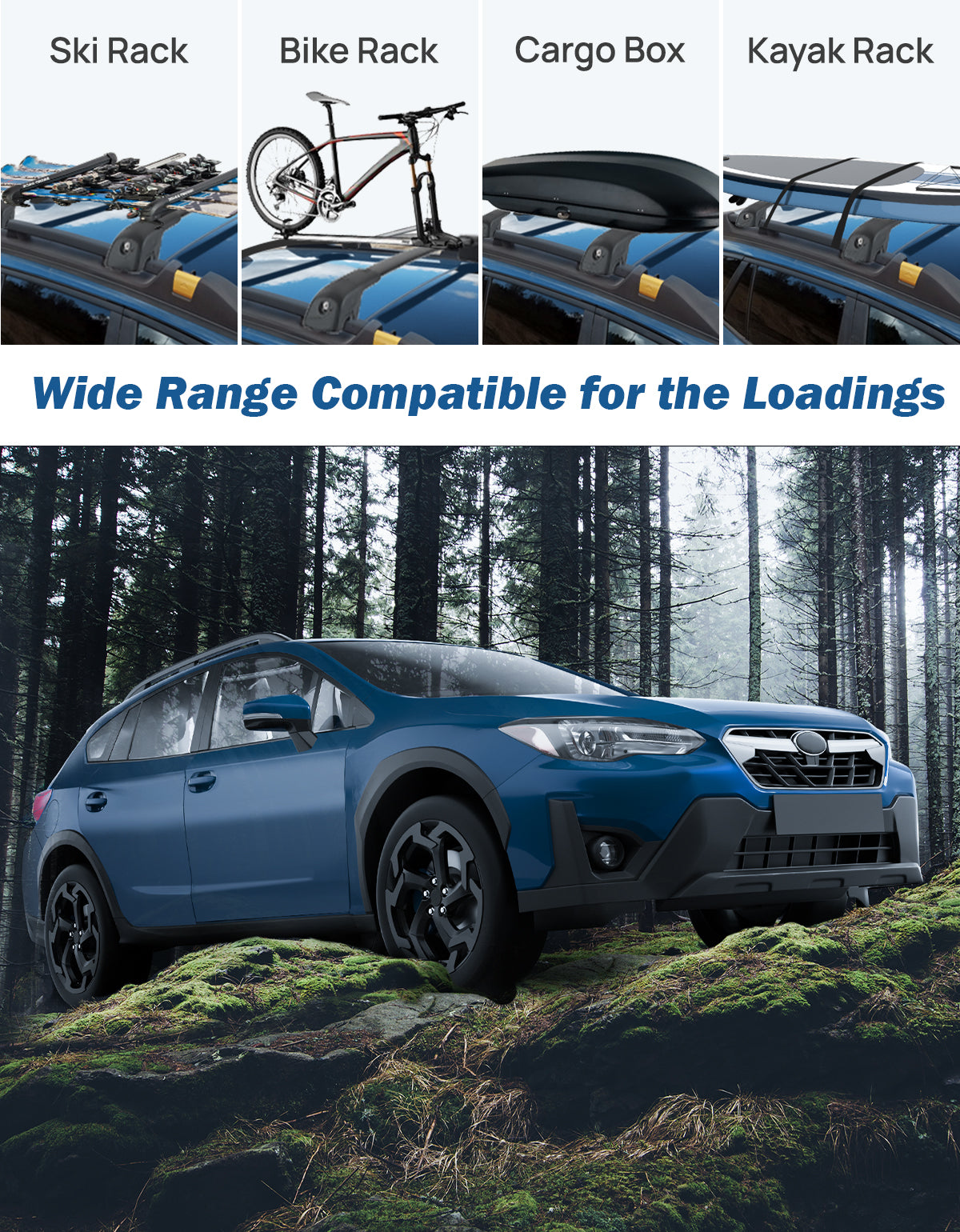 Lockable Roof Rack Cross Bars for Crosstrek 2018–2023 & Impreza