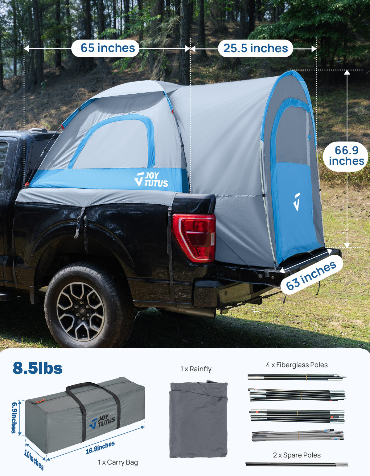 Truck Bed Tent with Rainfly, PU2000 Waterproof Double Layer, 2-Person