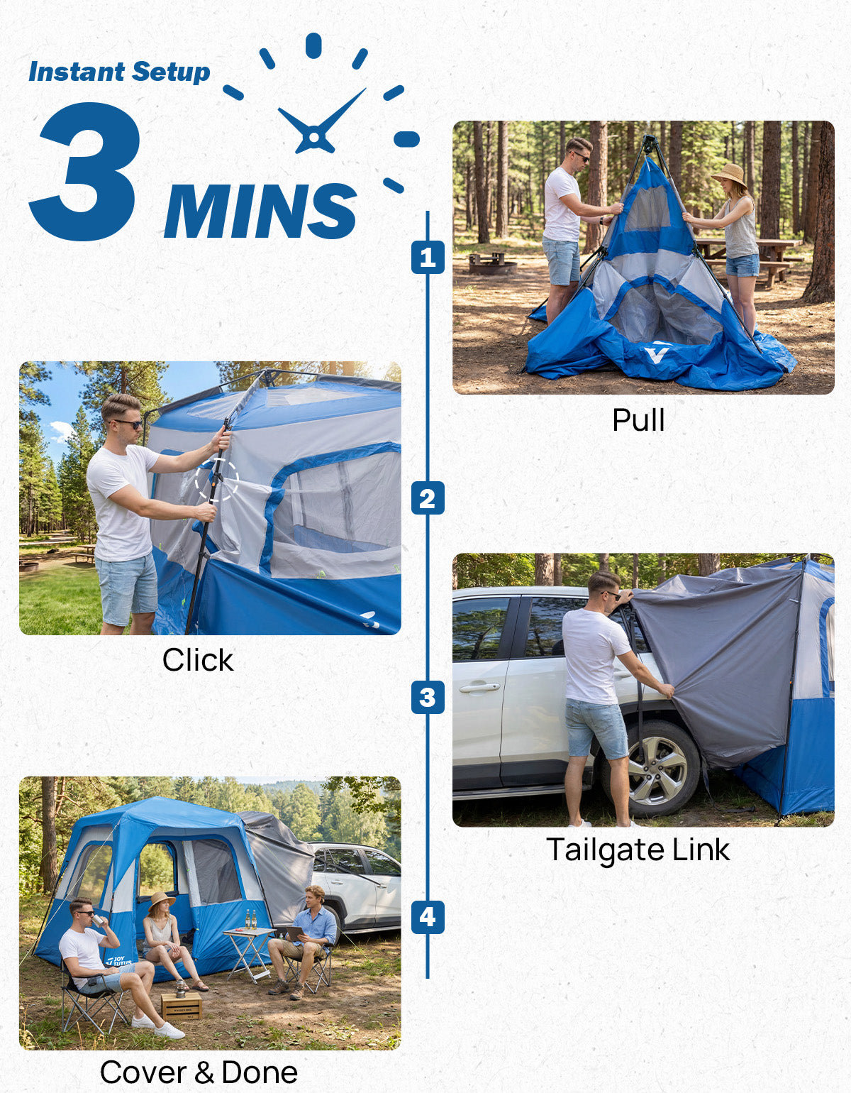 SUV Camping Tent for 5-8 Person, Automatic Instant Setup with Waterproof Rainfly