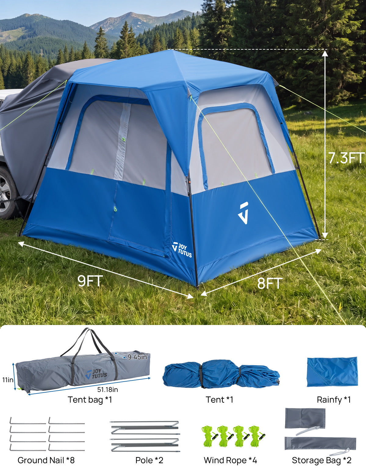SUV Camping Tent for 5-8 Person, Automatic Instant Setup with Waterproof Rainfly