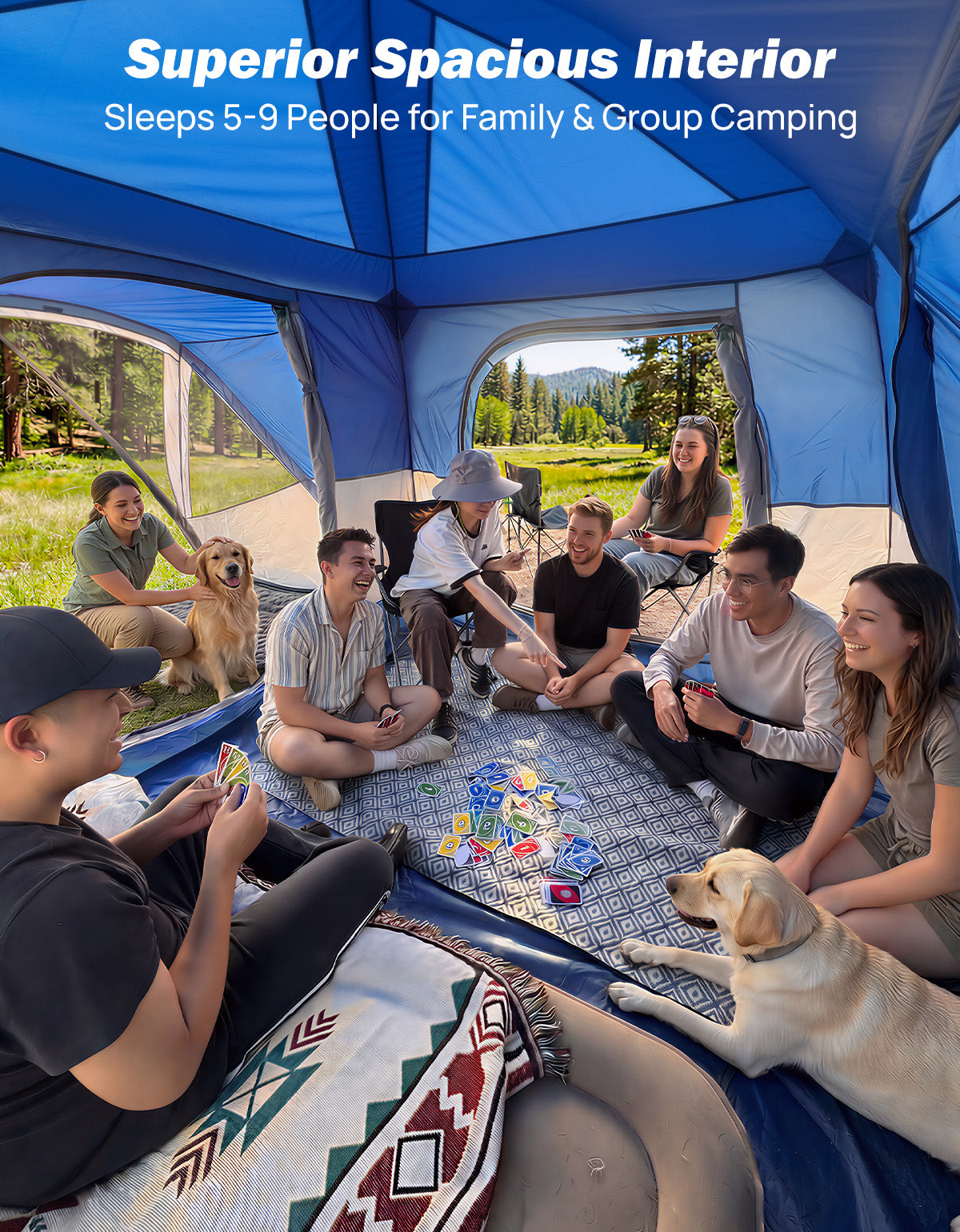 SUV Camping Tent for 5-9 Person, 2-Room Car Tent with Screen Porch