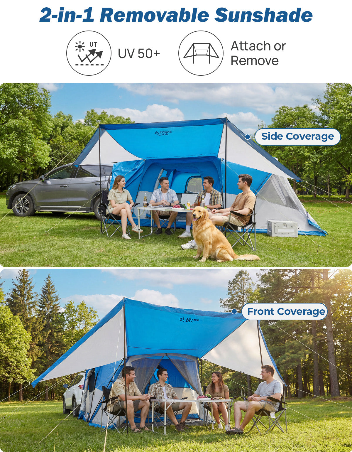 SUV Camping Tent for 5-9 Person, 2-Room Car Tent with Screen Porch