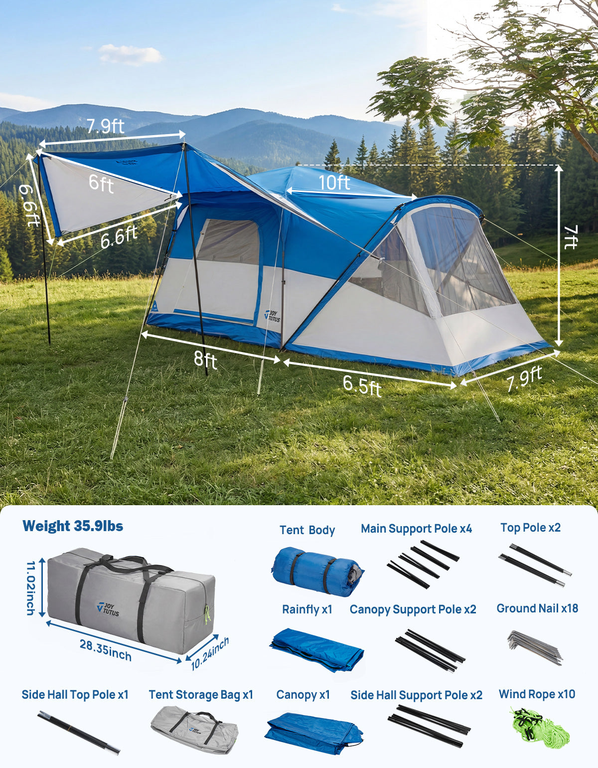 SUV Camping Tent for 5-9 Person, 2-Room Car Tent with Screen Porch