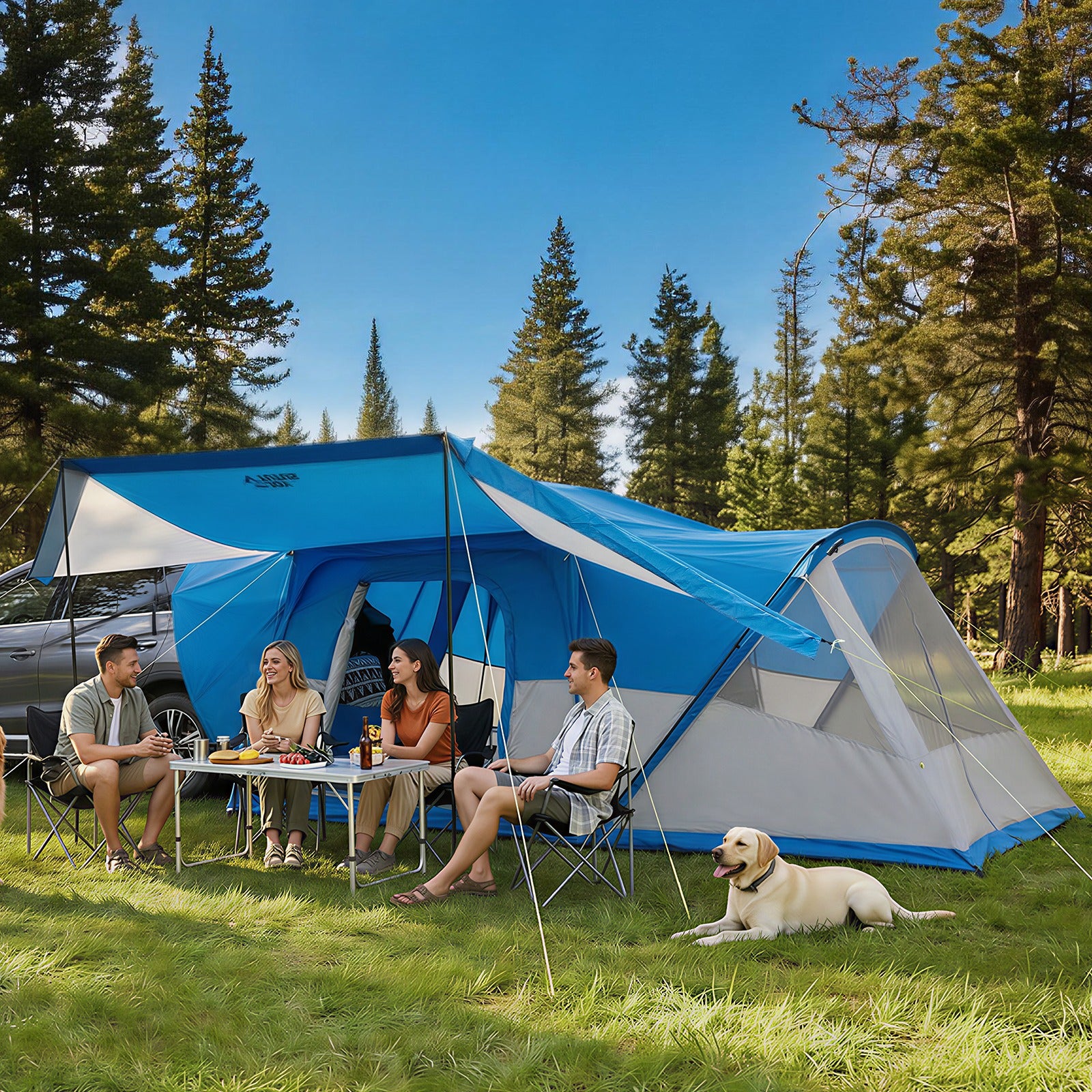 SUV Camping Tent for 5-9 Person, 2-Room Car Tent with Screen Porch