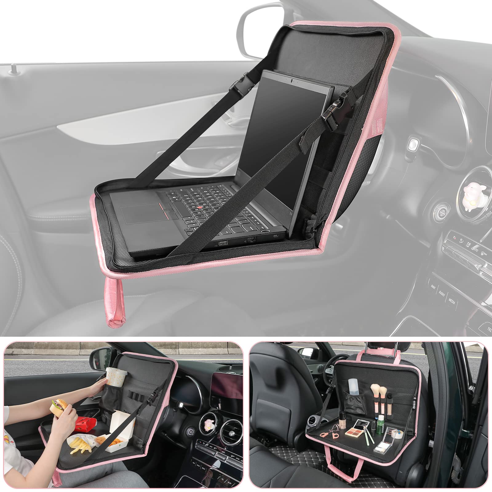 3 in 1 Steering Wheel Eating Tray, Car Back Seat Laptop Desk Gray