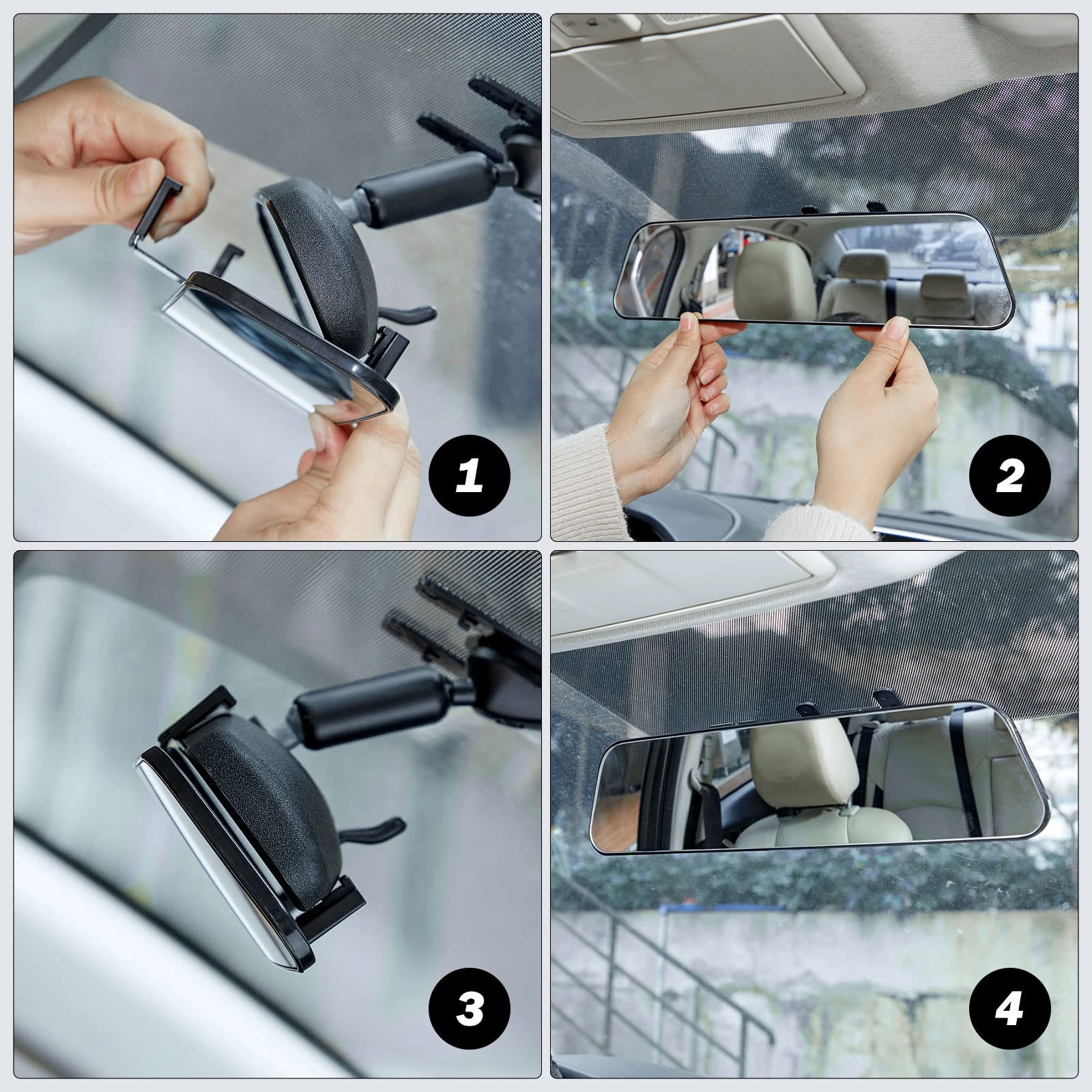 12" Panoramic Clip-On Rearview Mirror, Wide Angle Convex