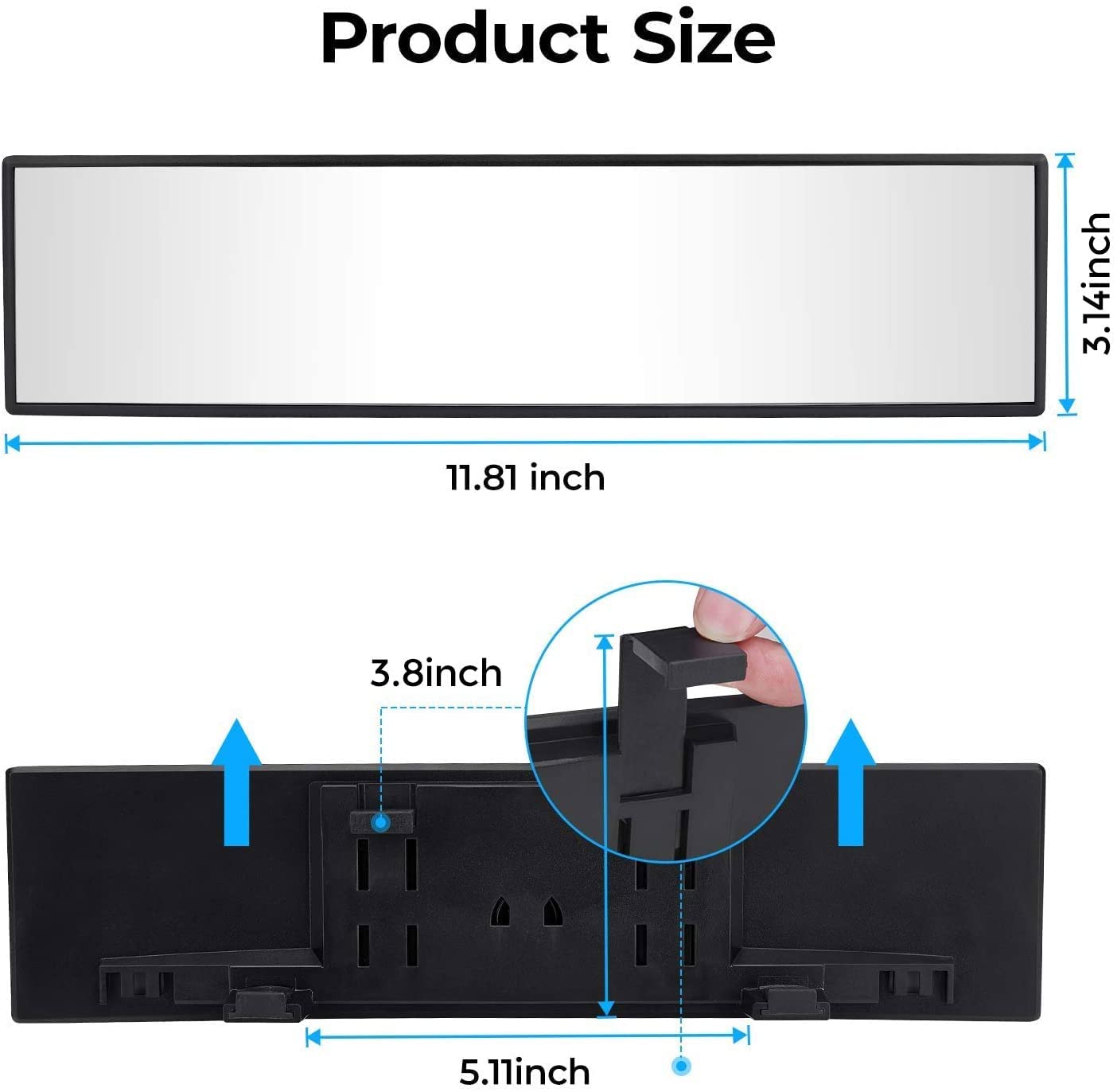 11.81" Panoramic Convex Clip-On Rear View Mirror for Car SUV Truck