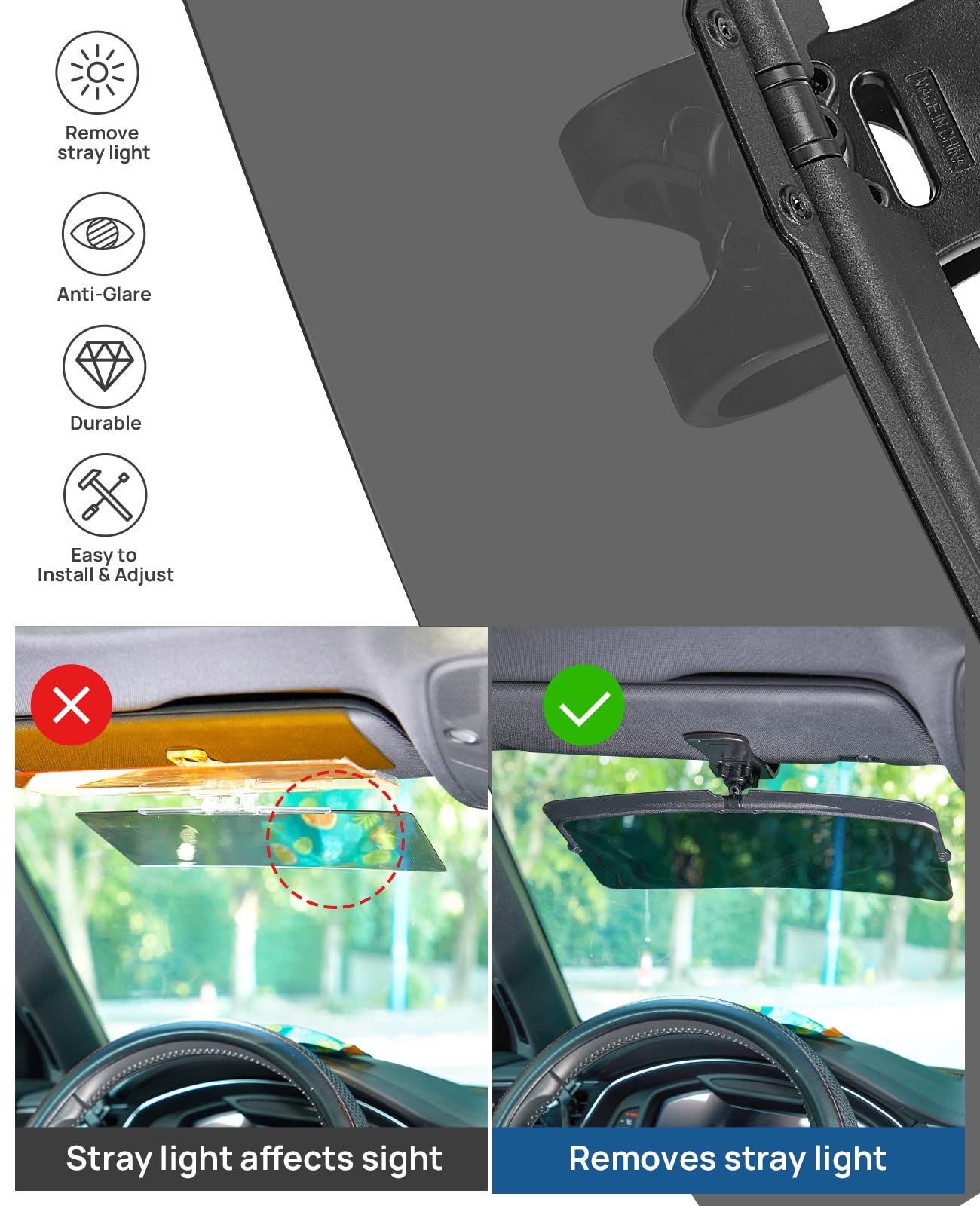 Polarized Sun Visor Extender for Car, UV400 Anti-Glare Shield