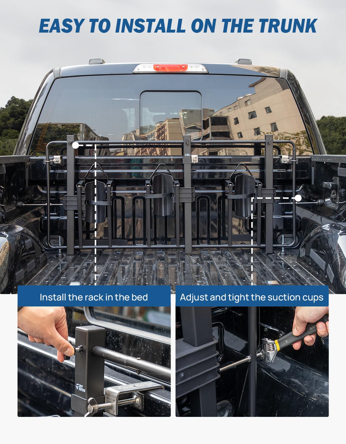 JOYTUTUS Truck Bed Bike Rack for Full Size Pickup, Truck Bed Bicycle Rack, No Remove Tire