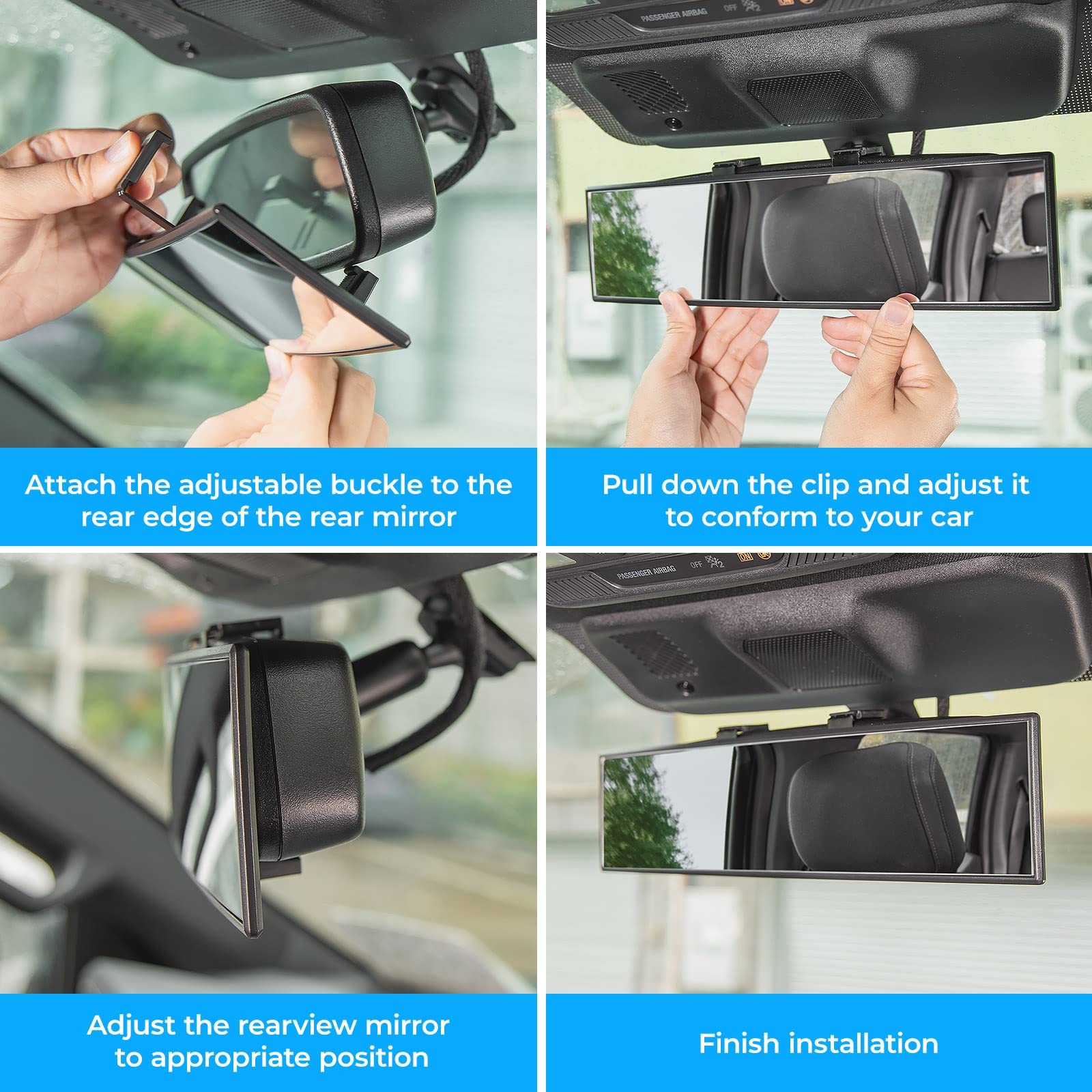 11.81" Panoramic Convex Clip-On Rear View Mirror for Car SUV Truck