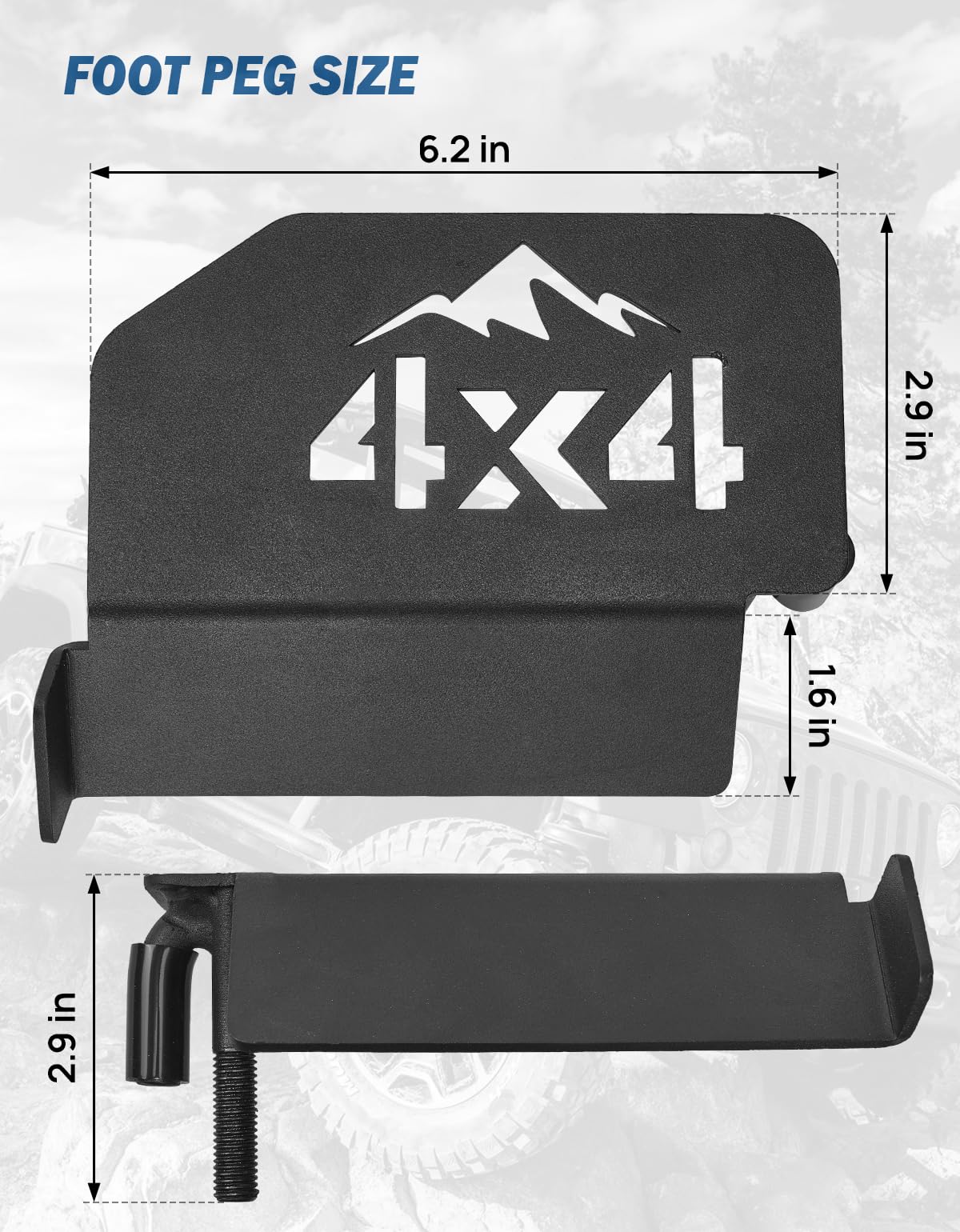 120° Foot Pegs for Wrangler JK JL & Gladiator JT 2007–2024 4X4 Pattern