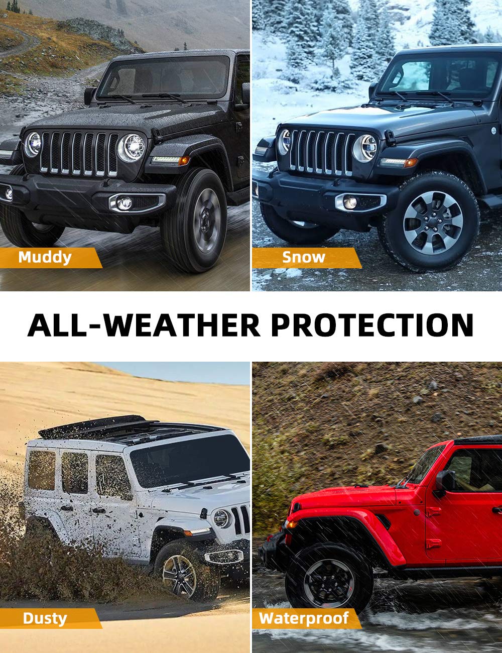 All-Weather Floor Mats for Jeep Wrangler JKU 2014–2018, Front & Rear