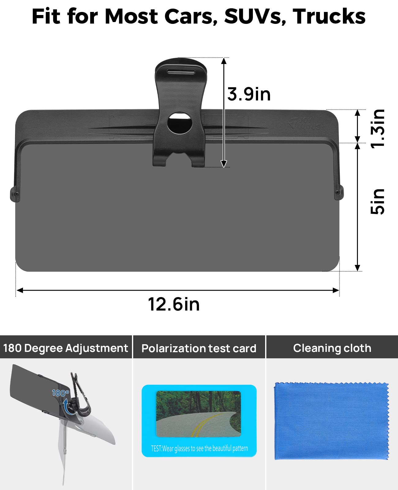 Polarized Sun Visor Extender for Car, UV400 Anti-Glare Shield