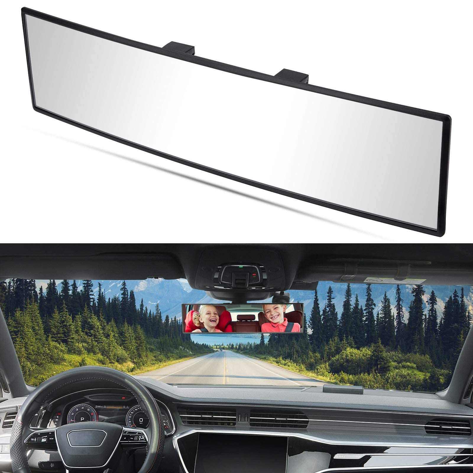 11.81" Panoramic Convex Clip-On Rear View Mirror for Car SUV Truck